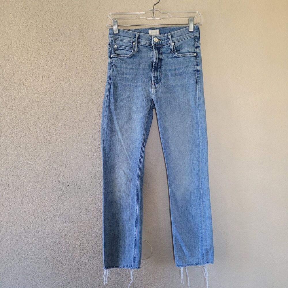 Mother Denim Mid Rise Dazzler Crop Fray Jeans Size 26 Blue Casual Blowing Kisses
